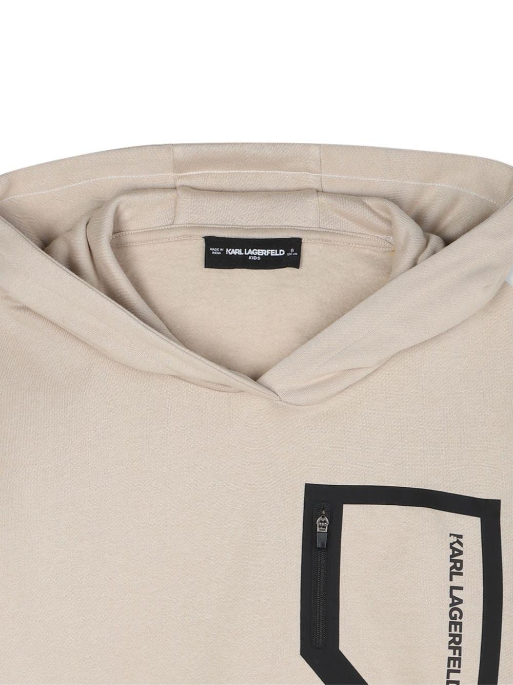 Felpa per bambino Karl Lagerfeld Kids beige con cappuccio e logo - Rubino Kids