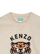 Felpa per bambino Kenzo Kids beige girocollo con ricamo Tiger - Rubino Kids