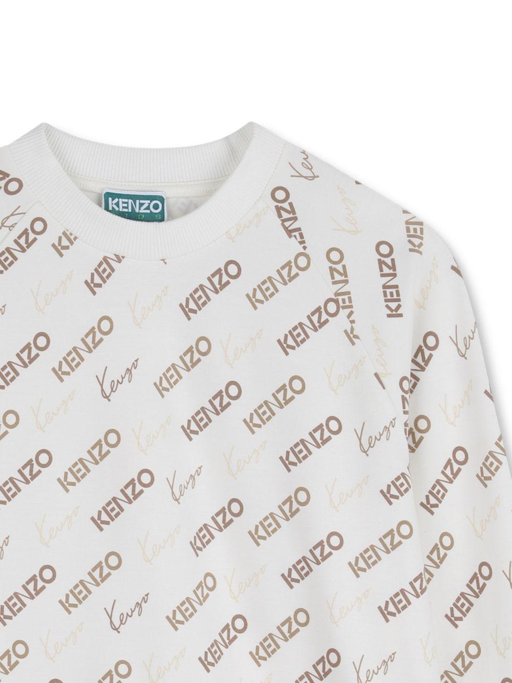 Felpa per bambino Kenzo Kids bianca con stampa logo all - over - Rubino Kids