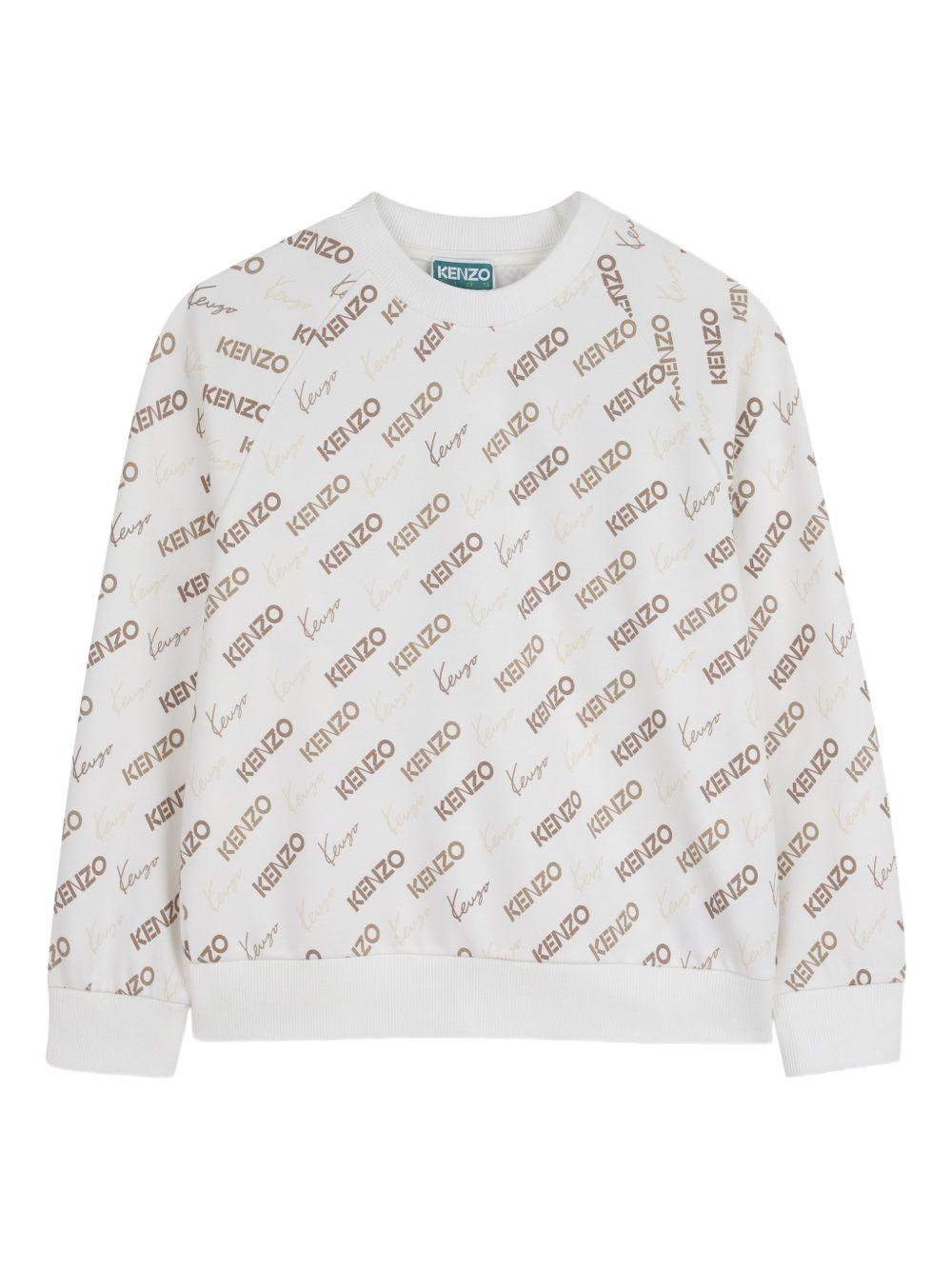 Felpa per bambino Kenzo Kids bianca con stampa logo all - over - Rubino Kids