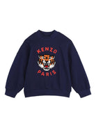Felpa per bambino Kenzo Kids blu con dettaglio logo sul davanti - Rubino Kids