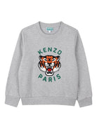 Felpa per bambino Kenzo Kids grigia con ricamo Tiger - Rubino Kids