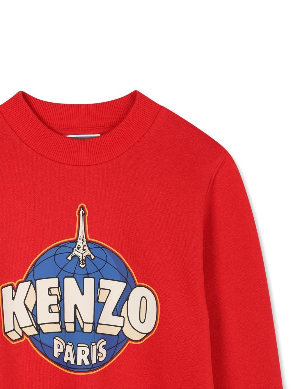 Felpa per bambino Kenzo Kids rossa con stampa con logo frontale - Rubino Kids