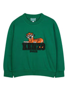 Felpa per bambino Kenzo Kids verde con grafica Tiger - Rubino Kids