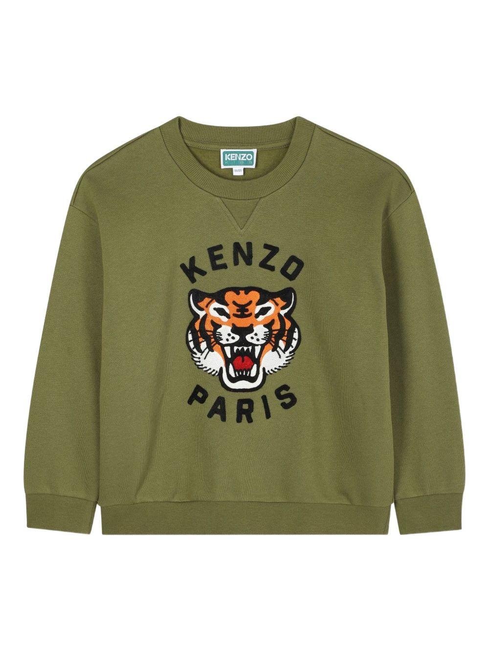 Felpa per bambino Kenzo Kids verde con motivo con ricamo - Rubino Kids