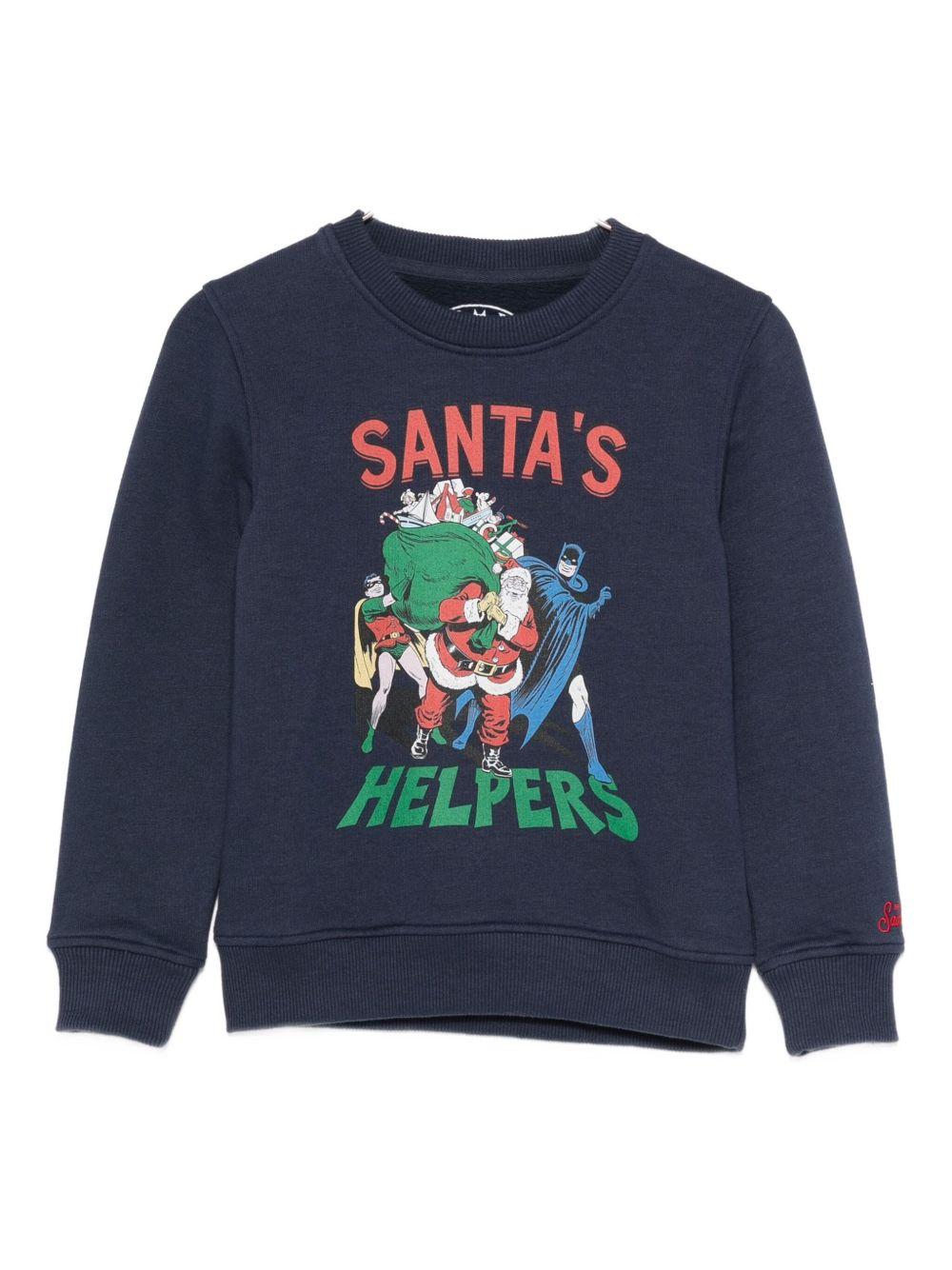 Felpa per bambino MC2 Saint Barth Kids blu con stampa grafica Batman Robin e Babbo Natale - Rubino Kids