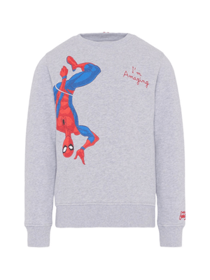 Felpa per bambino MC2 Saint Barth Kids x Marvel grigio con stampa Spiderman