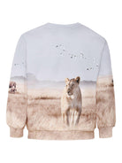 Felpa per bambino Molo azzurra Miksi con stampa leone e orlo e polsini a coste - Rubino Kids