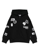 Felpa per bambino Molo nero con cappuccio e zip con dettagli patch - Rubino Kids