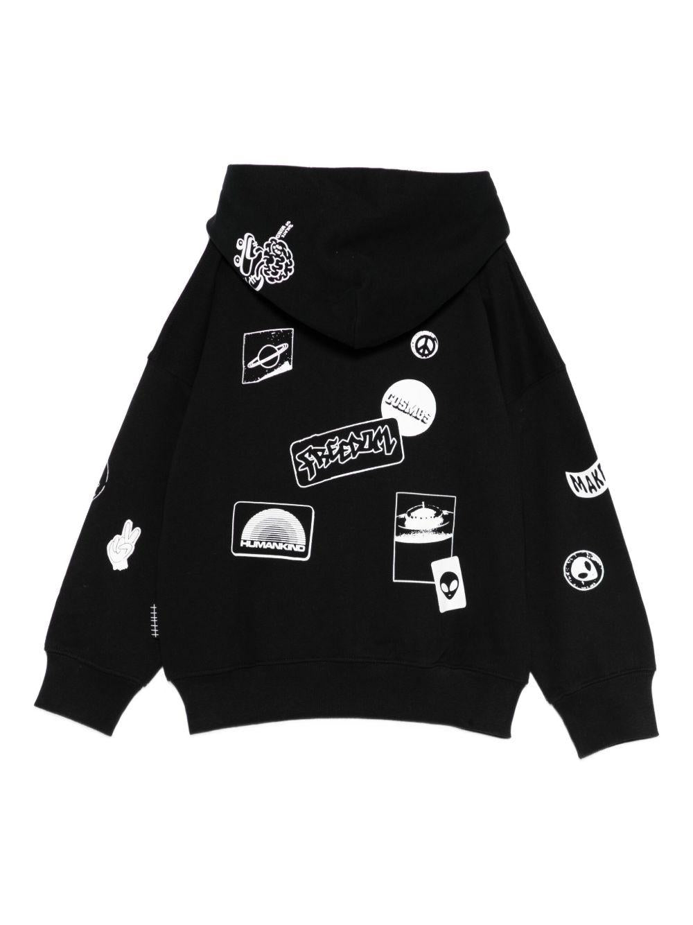 Felpa per bambino Molo nero con cappuccio e zip con dettagli patch - Rubino Kids
