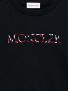 Felpa per bambino Moncler Enfant nera con logo ricamato e scollo rotondo - Rubino Kids