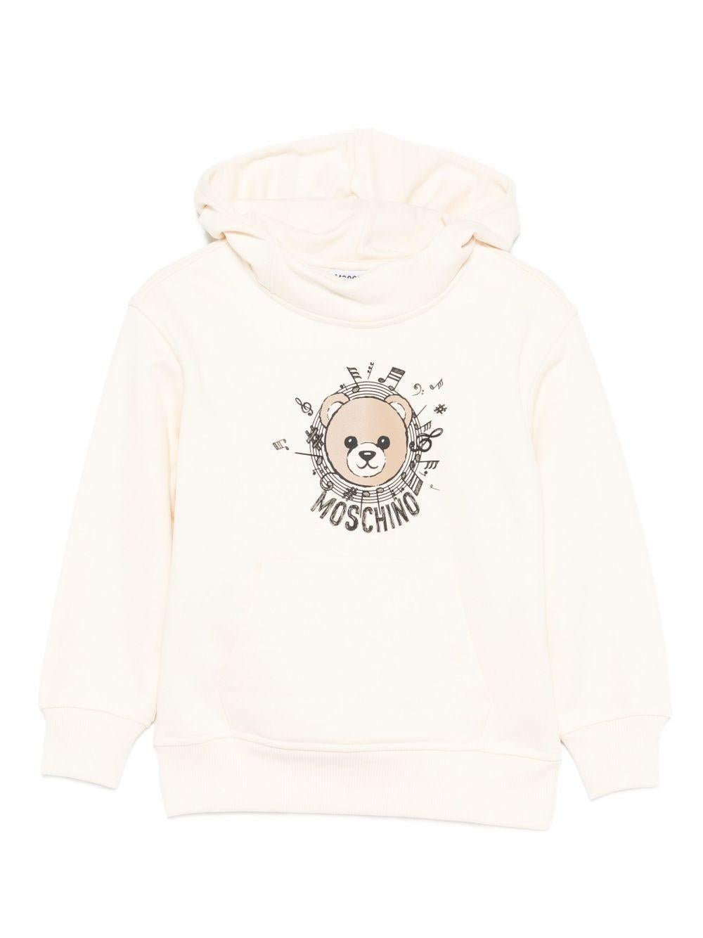 Felpa per bambino Moschino Kids beige con stampa Teddy Bear e note musicali - Rubino Kids