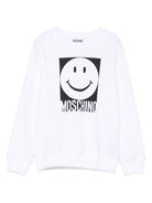 Felpa per bambino Moschino Kids bianco con motivo a faccina sorridente - Rubino Kids