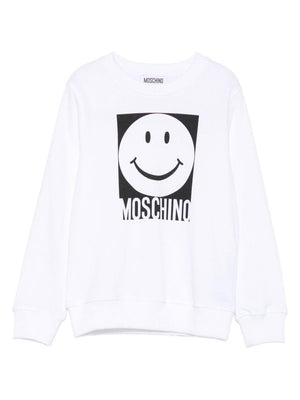 Moschino Kids white sweatshirt with smiley face motif