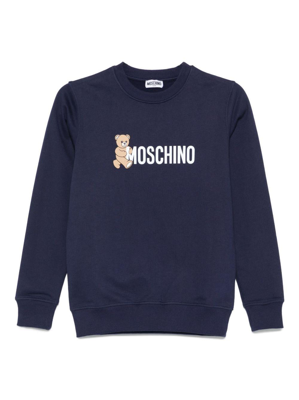 Felpa per bambino Moschino Kids blu con stampa Teddy Bear - Rubino Kids