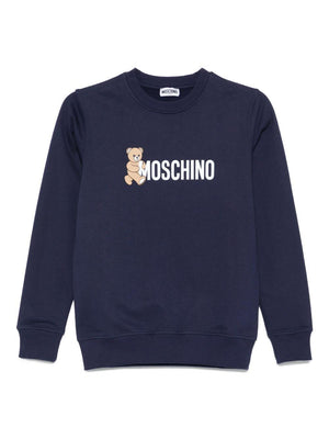 Felpa per bambino Moschino Kids blu con stampa Teddy Bear
