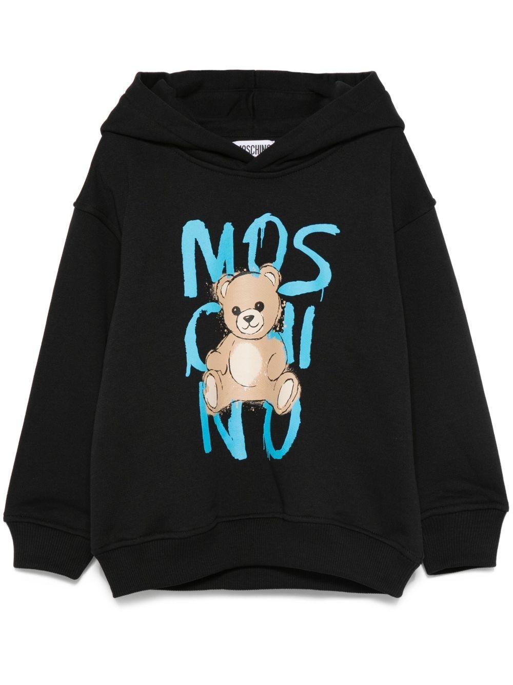 Felpa per bambino Moschino Kids nero con cappuccio e stampa Teddy Bear - Rubino Kids