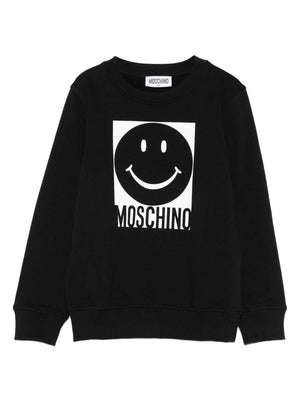 Moschino Kids black sweatshirt with smiley face motif