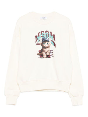 MSGM Kids white sweatshirt with cat print