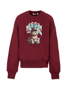 Felpa per bambino MSGM Kids bordeaux con stampa grafica gatto - Rubino Kids