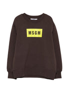 Felpa per bambino MSGM Kids marrone con dettaglio logo - Rubino Kids