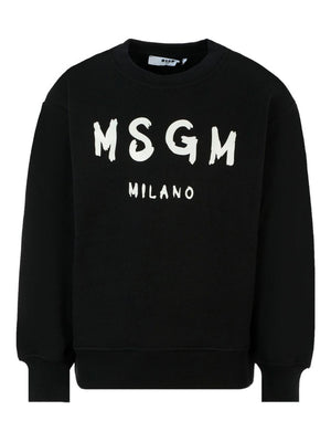 MSGM Kids black sweatshirt for boys with logo on the front