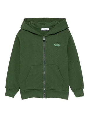 MSGM Kids green hooded sweatshirt with logo