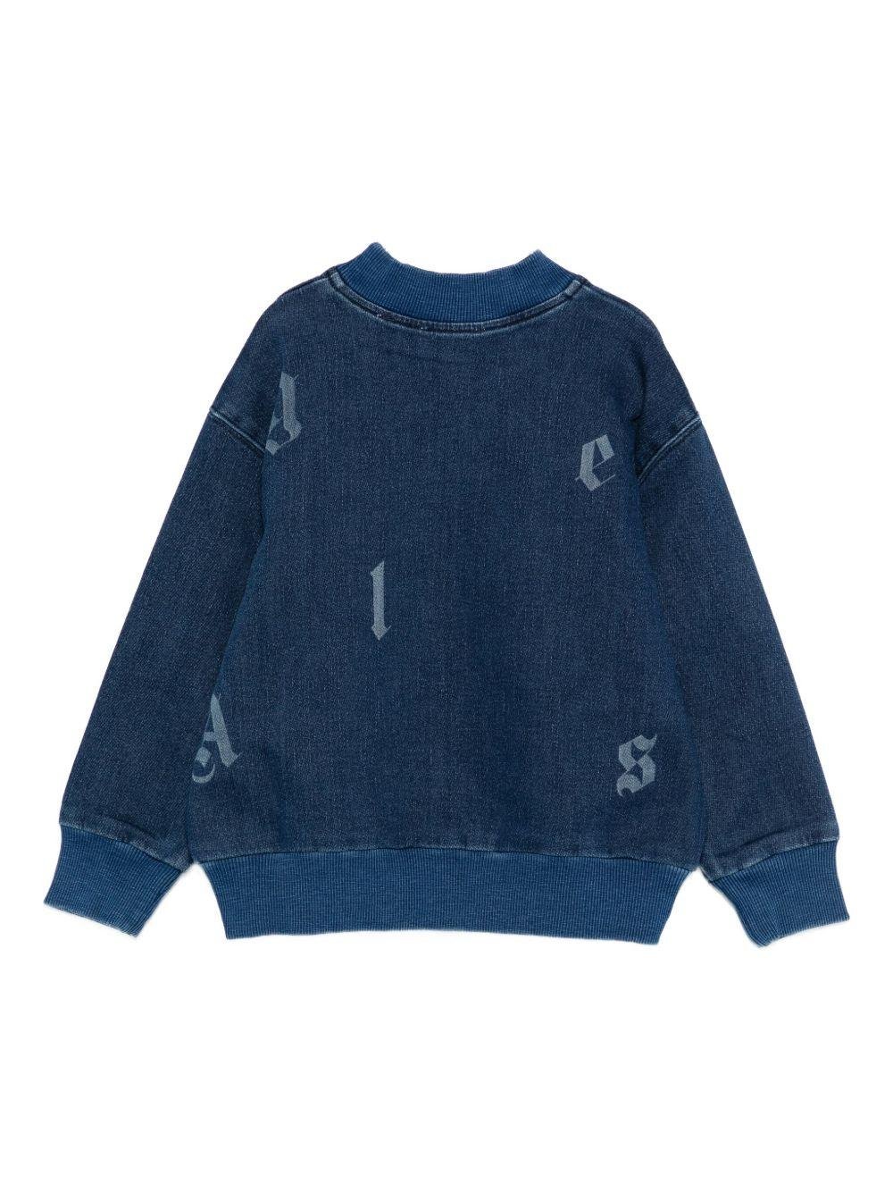 Felpa per bambino Palm Angels Kids in denim con logo - Rubino Kids