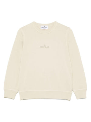 Stone Island Junior beige crewneck sweatshirt for boys with logo print