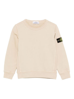 Stone Island Junior beige crewneck sweatshirt for boys with logo patch