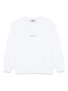 Felpa per bambino Stone Island Junior bianco girocollo con stampa con logo - Rubino Kids