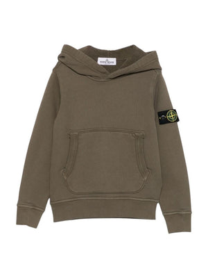 Stone Island Junior green hoodie with logo patch for boys