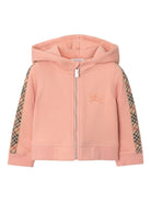 Felpa per neonata Burberry Kids rosa con finiture a quadri - Rubino Kids