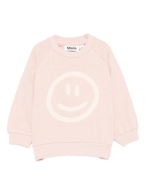 Molo pink baby girl sweatshirt with smiley face embroidery on the front