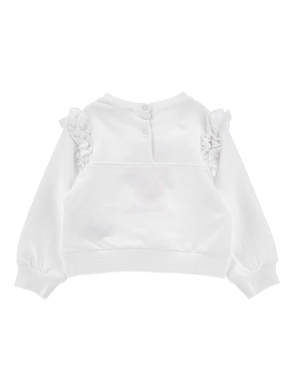 Felpa per neonata Monnalisa bianca con ricamo floreale sul davanti - Rubino Kids