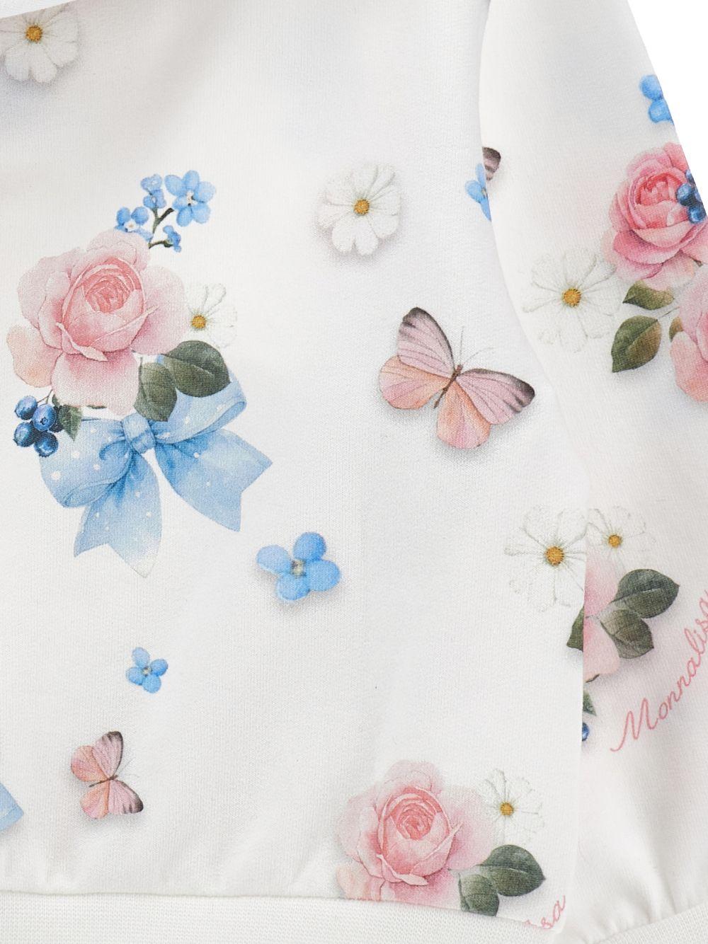 Felpa per neonata Monnalisa bianca con stampa a fiori all - over - Rubino Kids