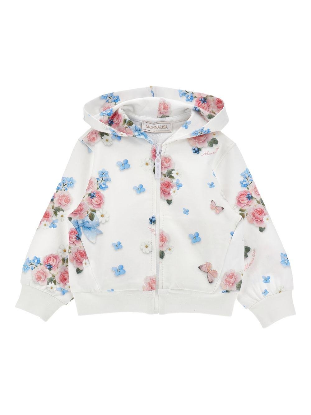 Felpa per neonata Monnalisa bianca con stampa a fiori all - over - Rubino Kids