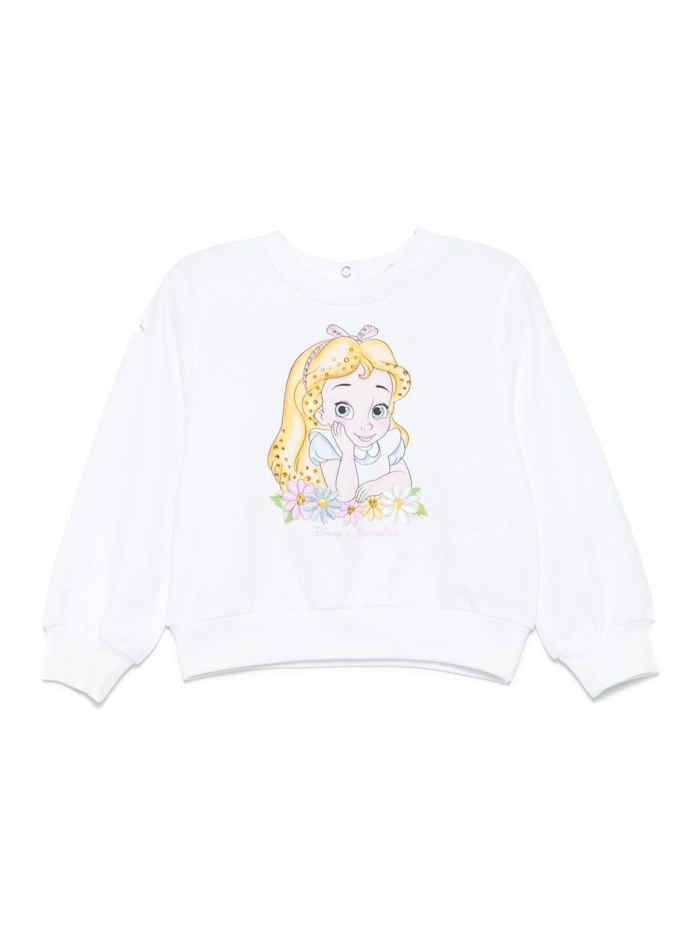 Felpa per neonata Monnalisa bianco con stampa Alice x Disney - Rubino Kids