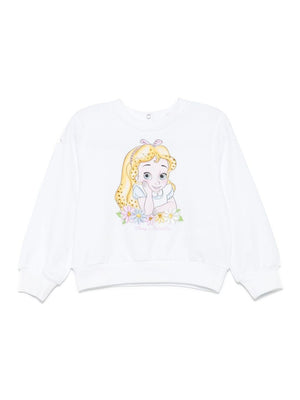 Felpa per neonata Monnalisa bianco con stampa Alice x Disney