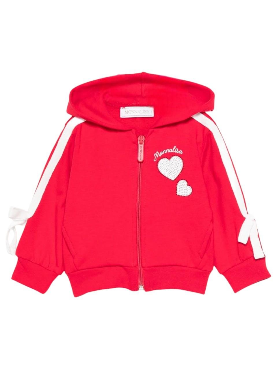 Felpa per neonata Monnalisa rossa con decorazioni in strass - Rubino Kids