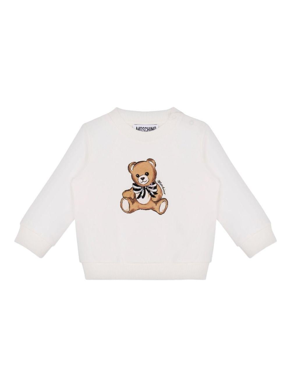 Felpa per neonata Moschino Kids bianca con motivo Teddy Bear - Rubino Kids