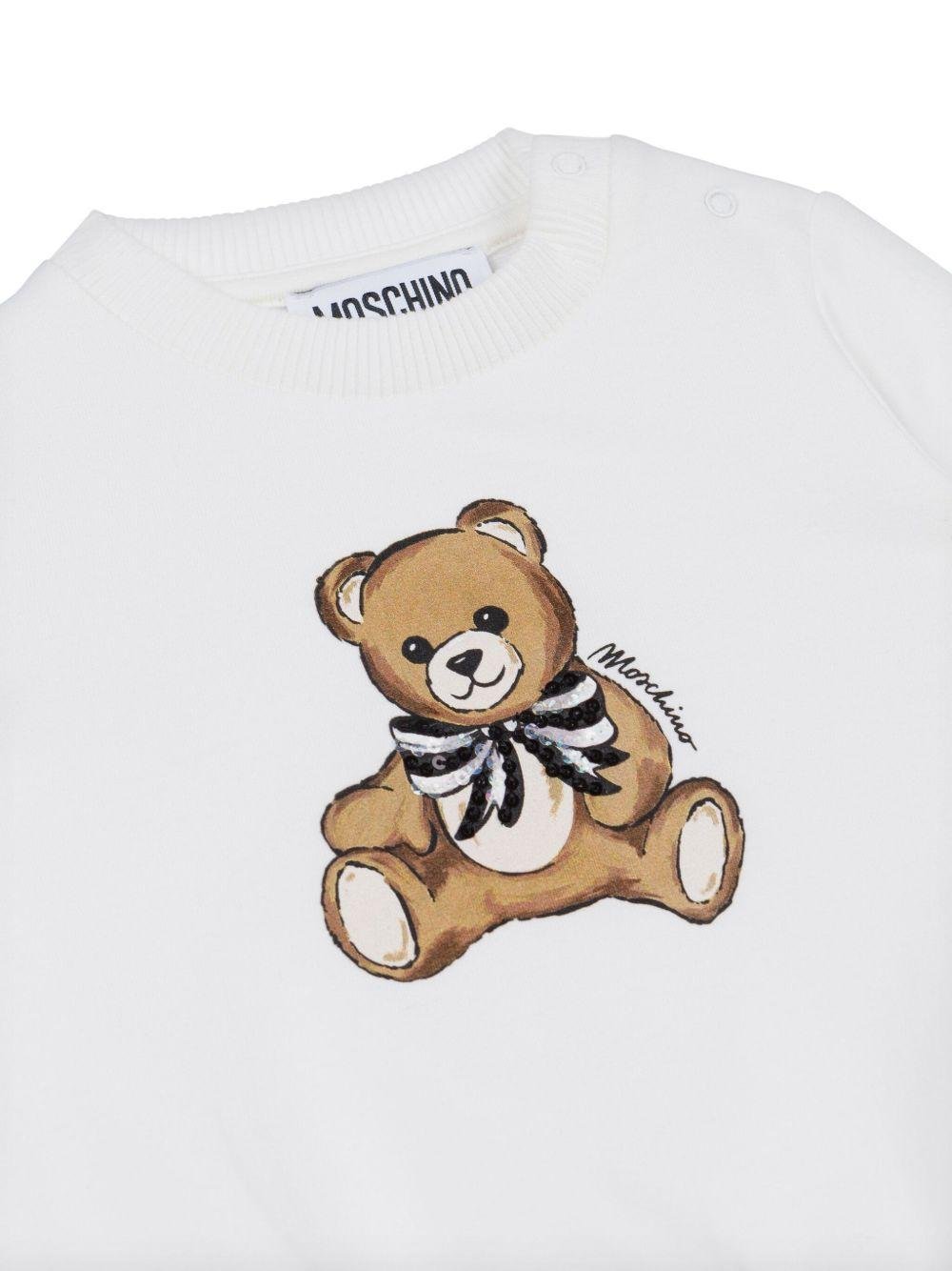 Felpa per neonata Moschino Kids bianca con motivo Teddy Bear - Rubino Kids