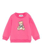 Felpa per neonata Moschino Kids fucsia con logo Teddy Bear e fiocco - Rubino Kids