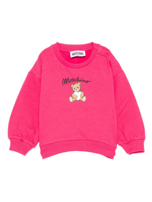 Felpa per neonata Moschino Kids fucsia con stampa orsetto MOSCHINO