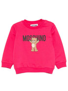 Felpa per neonata Moschino Kids fucsia con stampa Teddy Bear - Rubino Kids