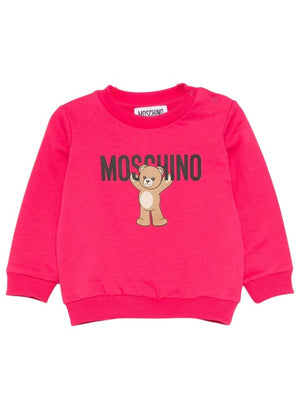 Felpa per neonata Moschino Kids fucsia con stampa Teddy Bear