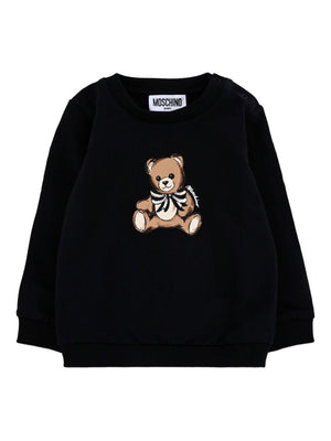 Moschino Kids black baby girl sweatshirt with Teddy Bear logo and bow
