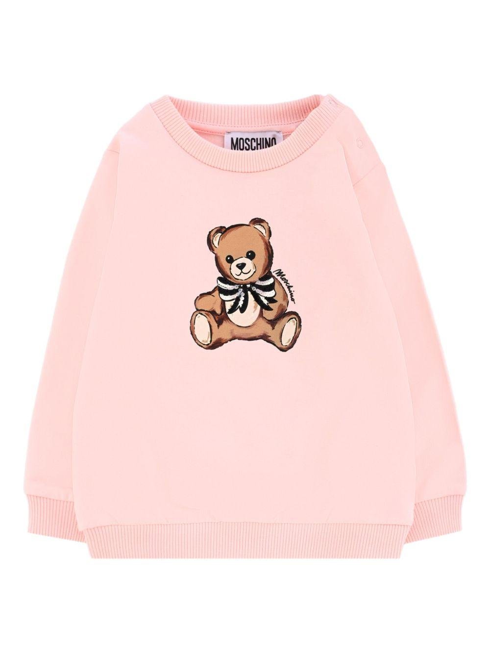 Felpa per neonata Moschino Kids rosa con logo Teddy Bear e fiocco - Rubino Kids