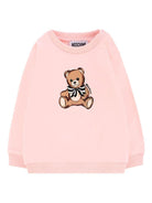 Felpa per neonata Moschino Kids rosa con logo Teddy Bear e fiocco - Rubino Kids