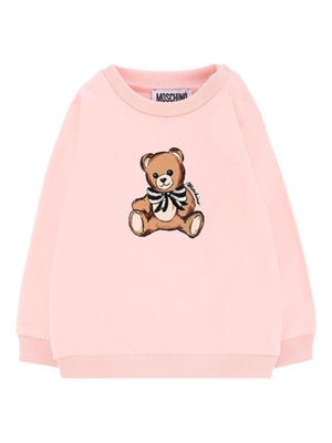 Moschino Kids pink baby girl sweatshirt with Teddy Bear logo and bow